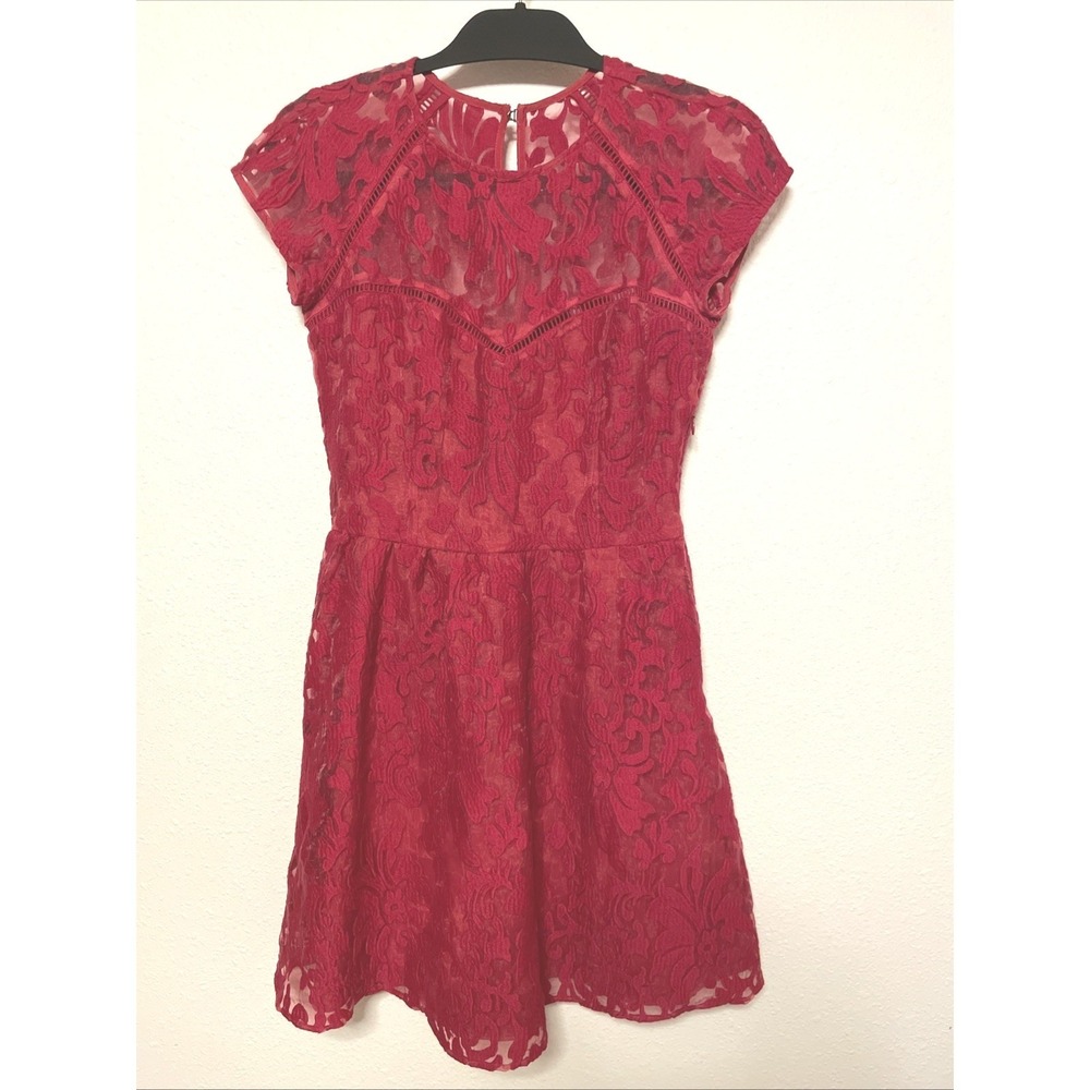 Dolce Vita Womens Dress Floral Lace Cap Sleeve Fit Flare‎ Small Red